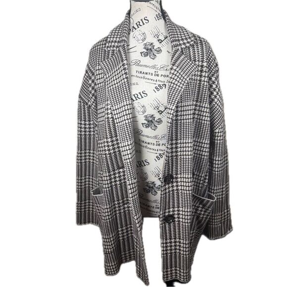 Zara Houndstooth Double Breasted Oversized Knit Sweater Blazer Jacket Size L - Picture 4 of 9